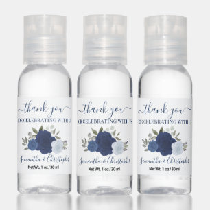 Dusty Blue & Navy Roses Wedding Thank You Hand Sanitizer