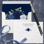 Dusty Blue Navy Watercolor Floral Elegant Wedding Envelope<br><div class="desc">These beautiful envelopes are the perfect compliment to your wedding invitations. They feature a pre printed return address and hand painted watercolor roses in shades of  dusty blue,  navy,  and indigo.  The inside flap is a marbled deep blue color with the same flowers.</div>