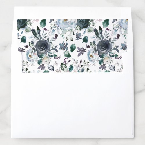 Dusty Blue Navy Watercolor Floral Envelope Liner - Rustic floral envelope liners featuring blue watercolor roses and peony flowers.