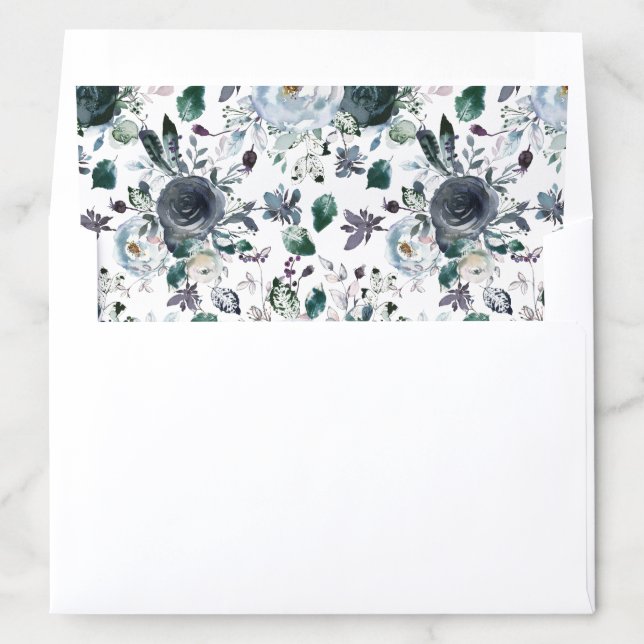 Dusty Blue Navy Watercolor Floral Envelope Liner (In Envelope)