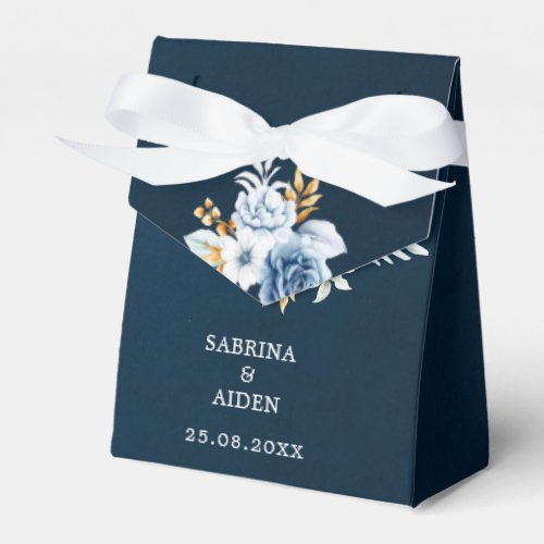 Dusty Blue Navy White Gold Floral Wedding  Favor Boxes