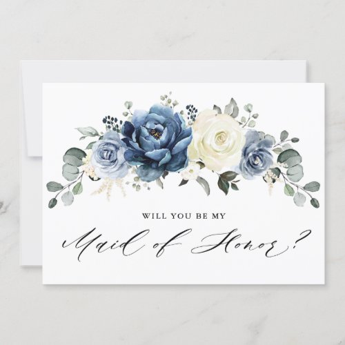 Dusty Blue Navy Will you be my Maid of Honor Invitation