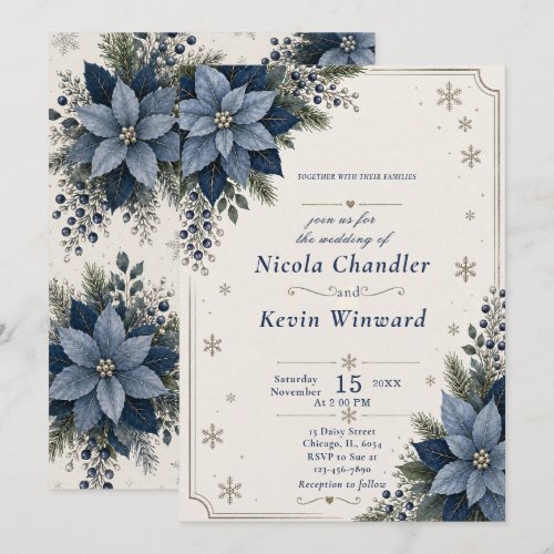 Dusty Blue Navy Winter Wedding Invitation
