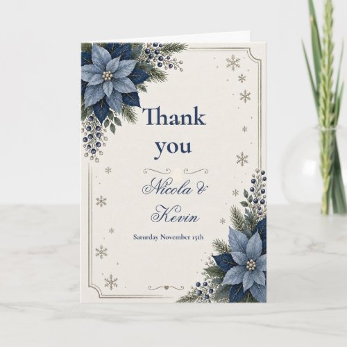 Dusty Blue Navy Winter Wedding Thank You Card