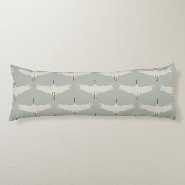 Dusty Blue Neutral Birds Cranes Art Deco Pattern  Body Pillow (Front)