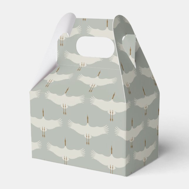 Dusty Blue Neutral Birds Cranes Art Deco Pattern  Favor Boxes (Front Side)