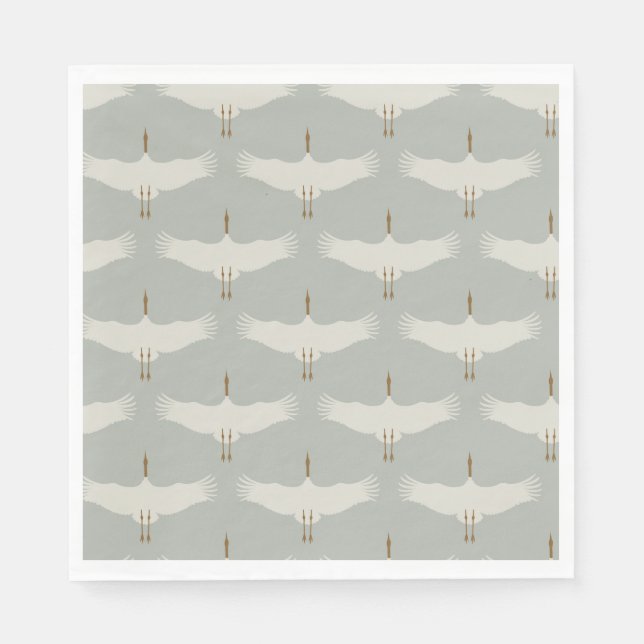 Dusty Blue Neutral Birds Cranes Art Deco Pattern  Napkins (Front)