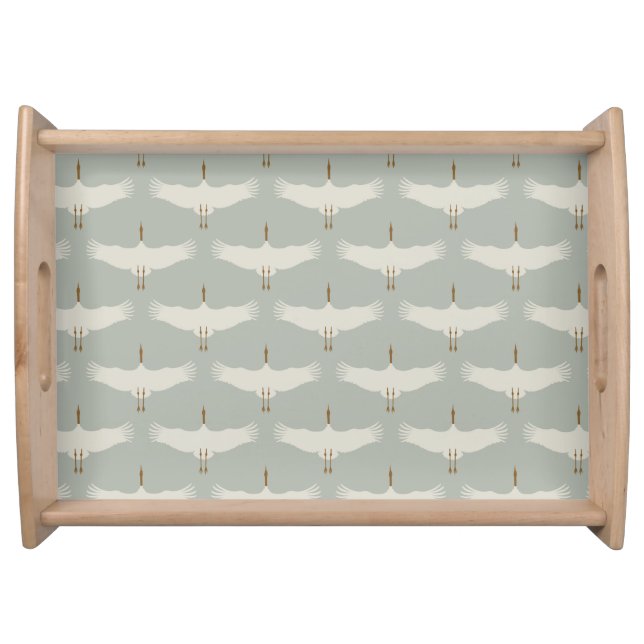 Dusty Blue Neutral Birds Cranes Art Deco Pattern  Serving Tray (Front)