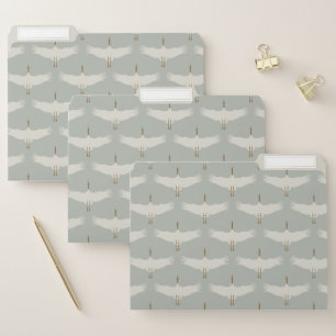 Dusty Blue Neutral Birds Swans Art Deco Monogram File Folder