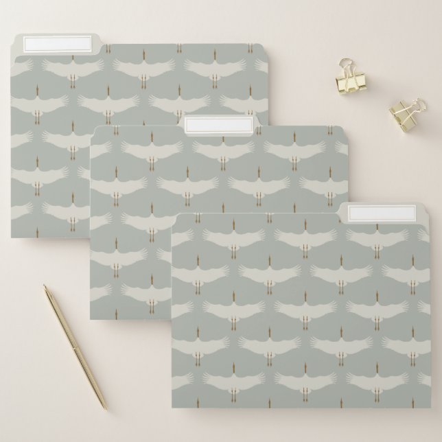Dusty Blue Neutral Birds Swans Art Deco Monogram File Folder (Set)