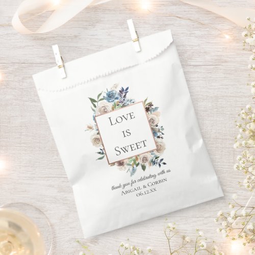 Dusty Blue Neutral Floral Wedding Favor Bag