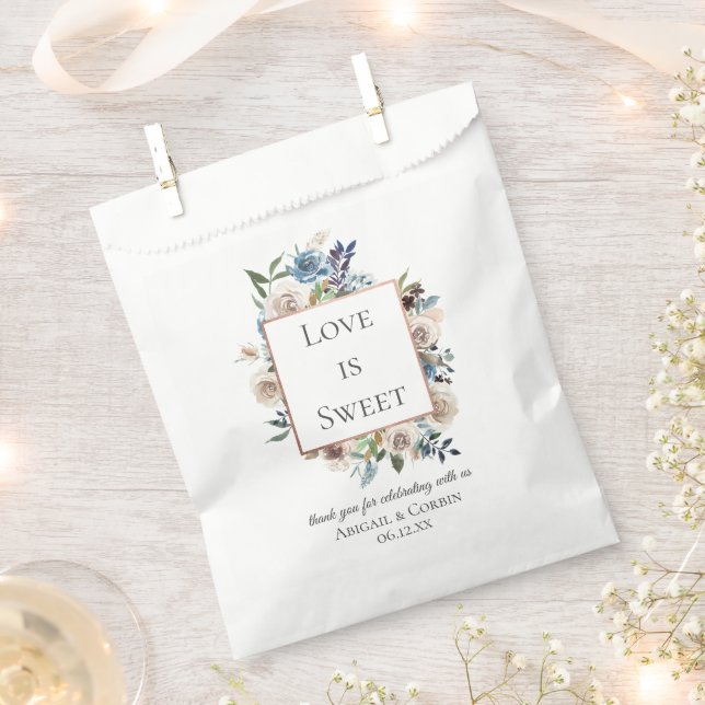 Dusty Blue Neutral Floral Wedding Favor Bag (Clipped)