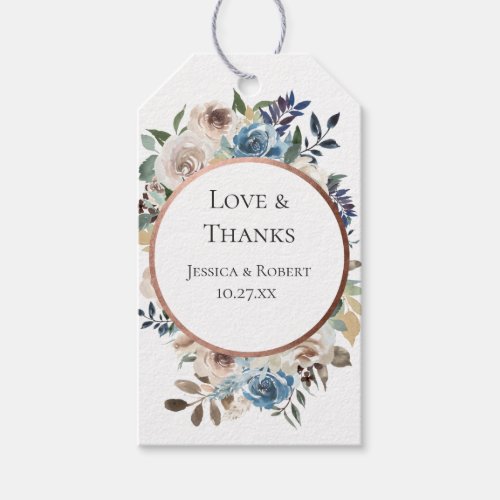 Dusty Blue Neutral Floral Wedding Favor Thank You Gift Tags