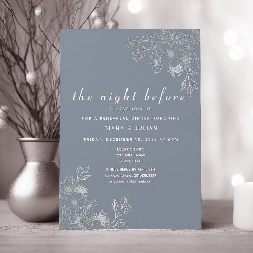 Dusty Blue Night Before Rehearsal Dinner  Invitation