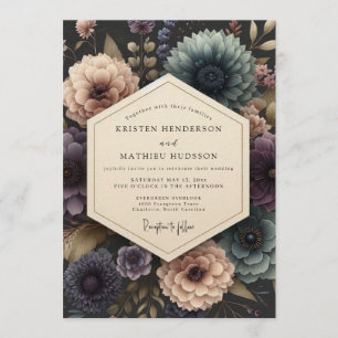 Dusty Blue Nocturnal Floral Wedding Invitation