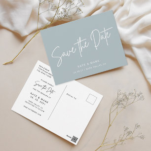 Dusty Blue Non-Photo Wedding Save the Date Postcard