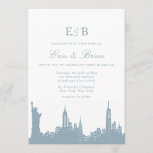 Dusty Blue NYC skyline urban wedding invitation