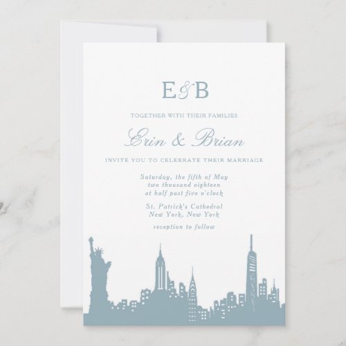 Dusty Blue NYC skyline urban wedding invitation