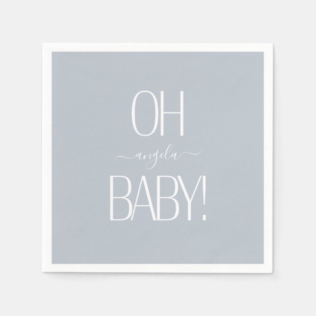 Dusty Blue Oh Baby Custom Shower Paper Napkin (Front)