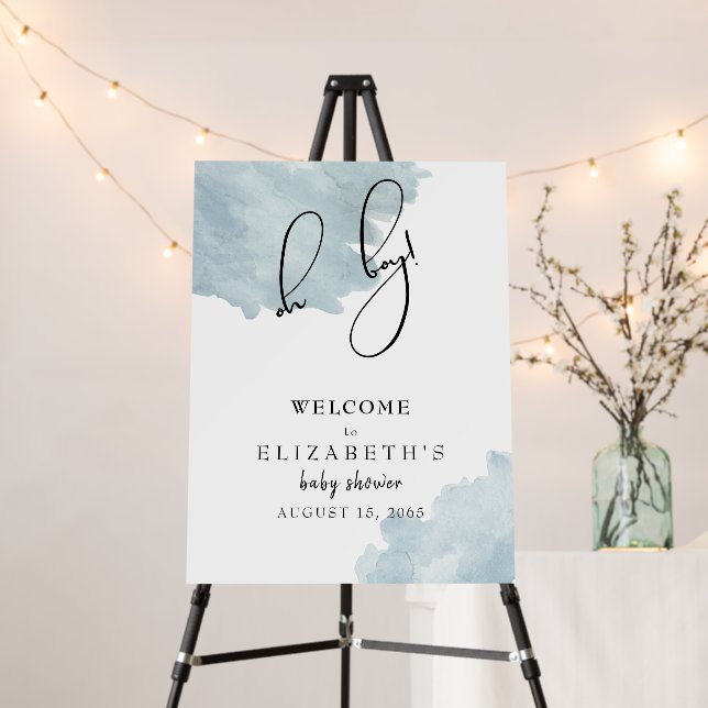Dusty Blue Oh Boy Baby Shower Welcome Sign (In Situ (Stand))