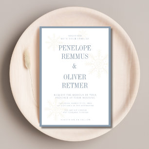 Dusty Blue Old Money Snowflakes Winter Wedding Invitation