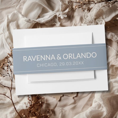 Dusty Blue Old Money Timeless Modern Wedding Invitation Belly Band