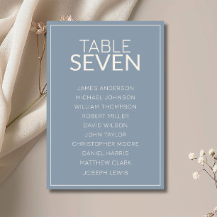 Dusty Blue Old Money Wedding Guest Seating Chart Table Number