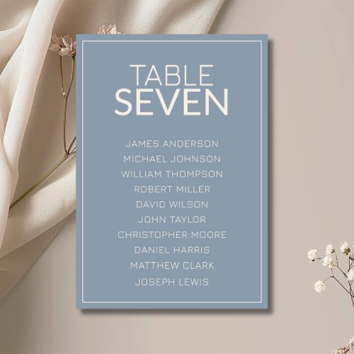 Dusty Blue Old Money Wedding Guest Seating Chart Table Number