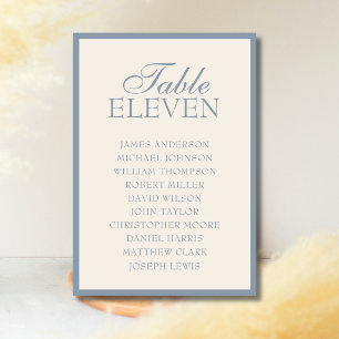 Dusty Blue Old Money Wedding Seating Chart Table Number