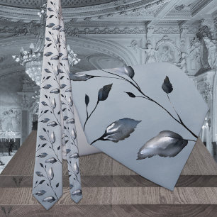 Dusty Blue Ombre Greenery Wedding Neck Tie