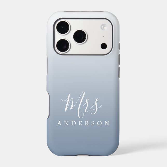 Dusty Blue Ombre Script Future Mrs Name Iphone Case (Back)