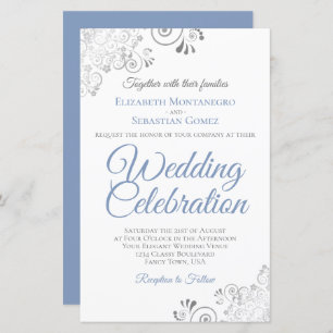 Dusty Blue on White BUDGET Wedding Invite Large
