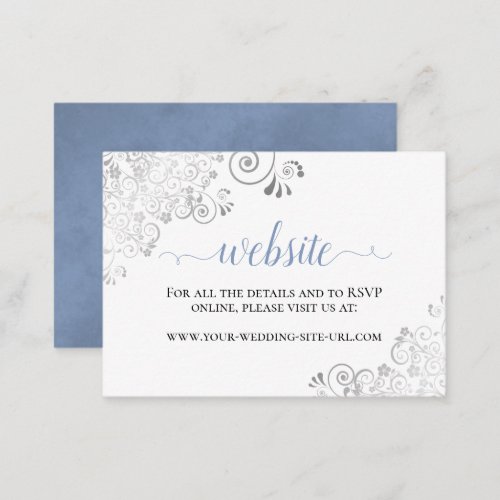 Dusty Blue on White Silver Lace Wedding Website Enclosure Card