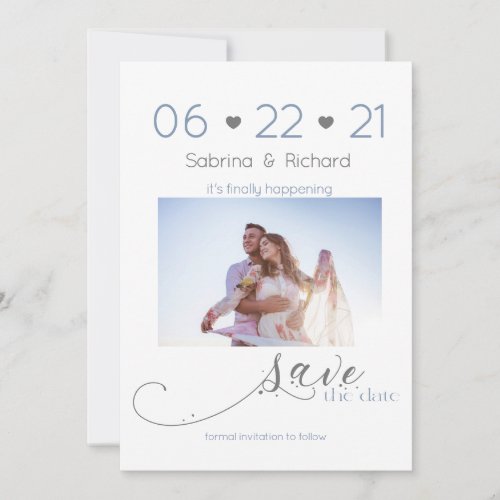 Dusty Blue One Photo Minimalist Save the Date
