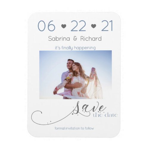 Dusty Blue One Photo Minimalist  Save the Date Magnet