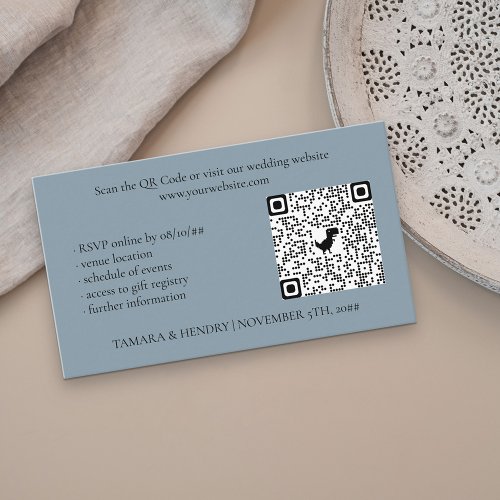 Dusty Blue Online RSVP QR Code Wedding Enclosure Card
