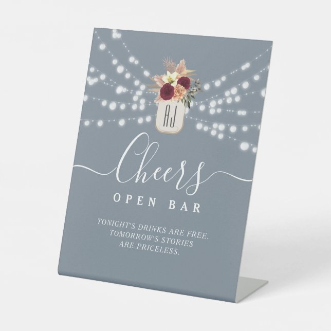 Dusty Blue Open Bar Wedding Sign (Front)