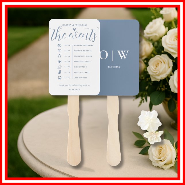 Dusty Blue Order of Events Wedding Program Hand Fa Fan (Creator Uploaded)