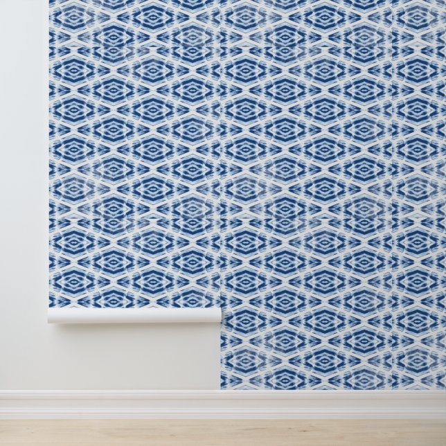 Dusty Blue Oriental Tie Dye Pattern Wallpaper (Application)