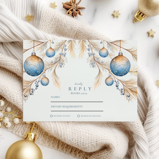 Dusty Blue Ornament Wedding RSVP Card (Creator Uploaded)