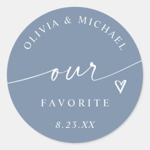 Dusty Blue Our Favorite Wedding Treat Bag Classic Round Sticker