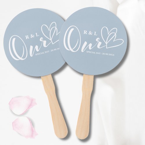 Dusty Blue Our Hearts Wedding  Anniversary Hand Fan