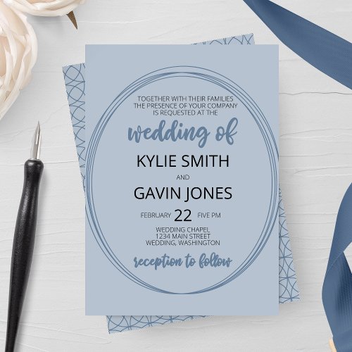 Dusty Blue Oval Wedding Invitation