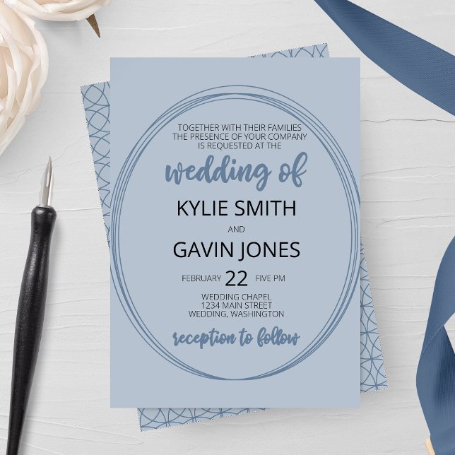 Dusty Blue Oval Wedding Invitation (Creator Uploaded)