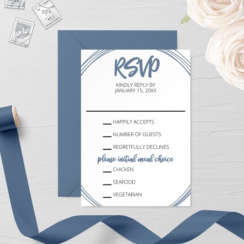 Dusty Blue Oval Wedding RSVP Card