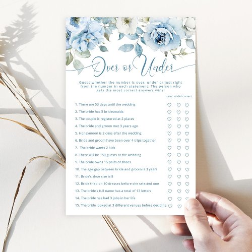 Dusty blue over or under bridal shower game