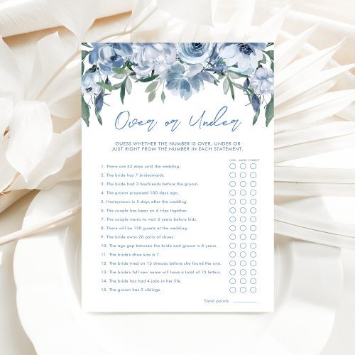 Dusty Blue Over Or Under Bridal Shower Game Card