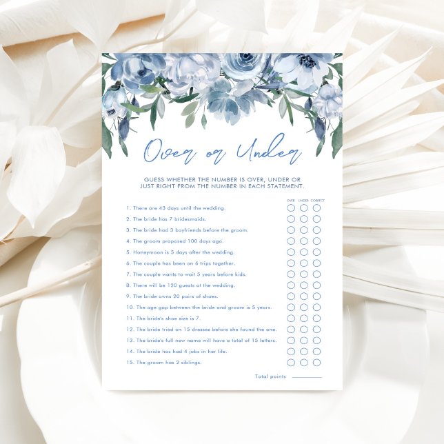 Dusty Blue Over Or Under Bridal Shower Game Card (Creator Uploaded)