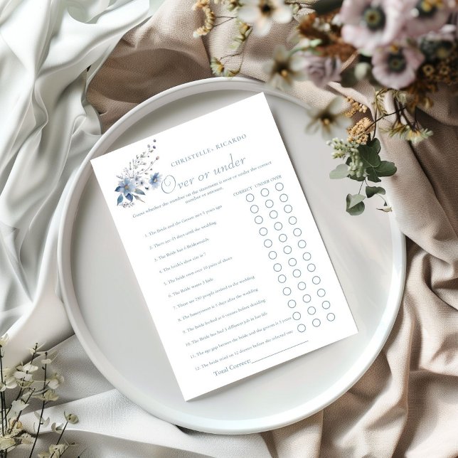 Dusty Blue Over or under bridal shower game Card (Creator Uploaded)
