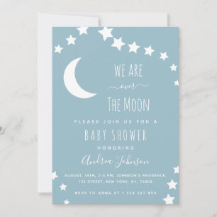 Dusty Blue Over the Moon and Stars Dreamy Crescent Invitation